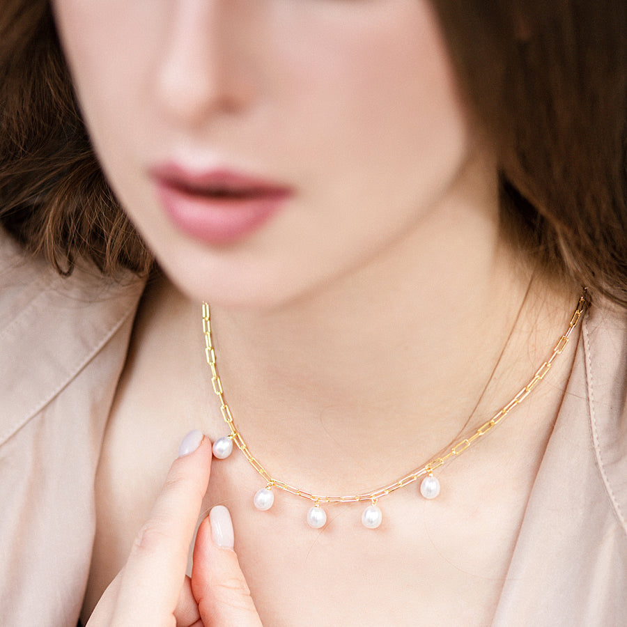 18K Gold Vermeil Necklace with Drop Shaped Pearl