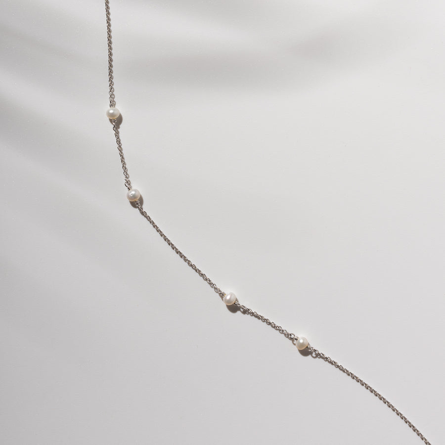 Sterling Silver Station Necklace with Freshwater Pearl