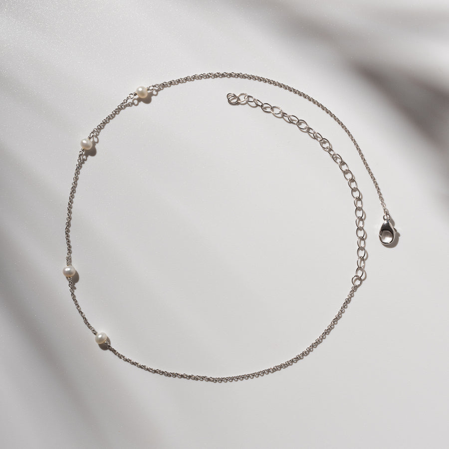Sterling Silver Station Necklace with Freshwater Pearl