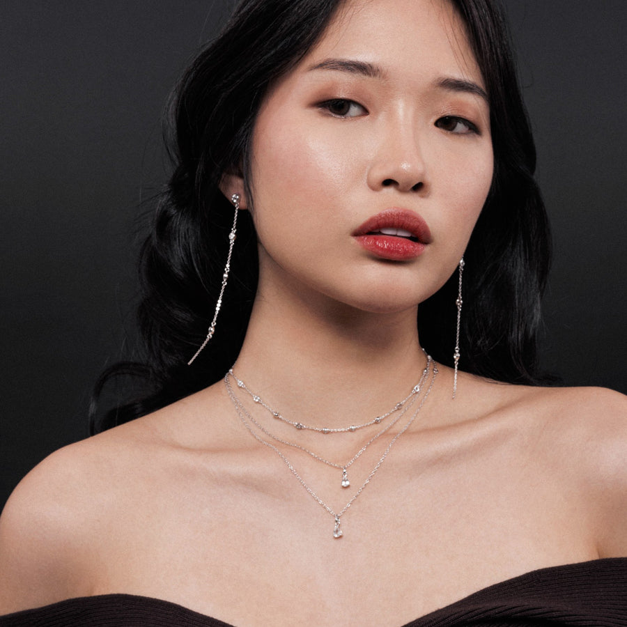Sterling Silver Necklace with Pear Cut White Topaz