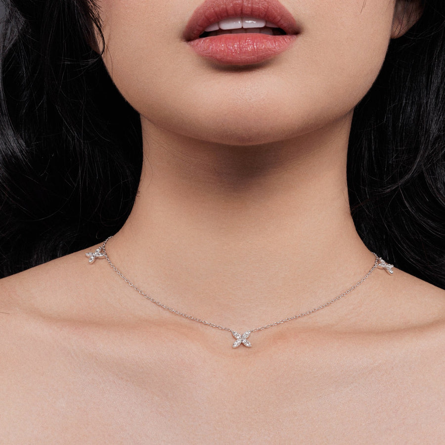 Sterling Silver Station Necklace with White Topaz
