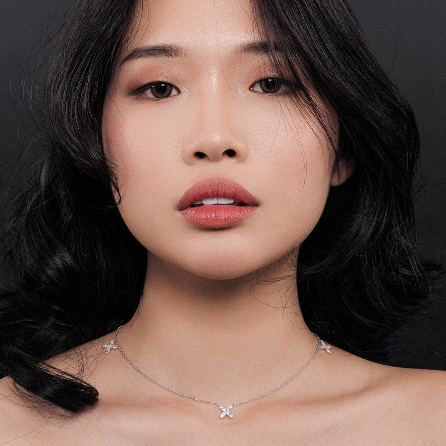 Sterling Silver Station Necklace with White Topaz