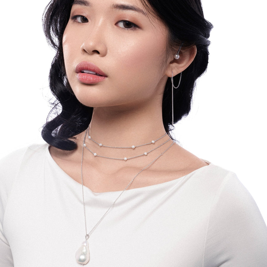 Sterling Silver Station Necklace with Freshwater Pearl