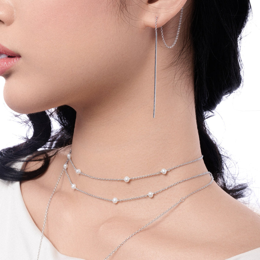 Sterling Silver Station Necklace with Freshwater Pearl