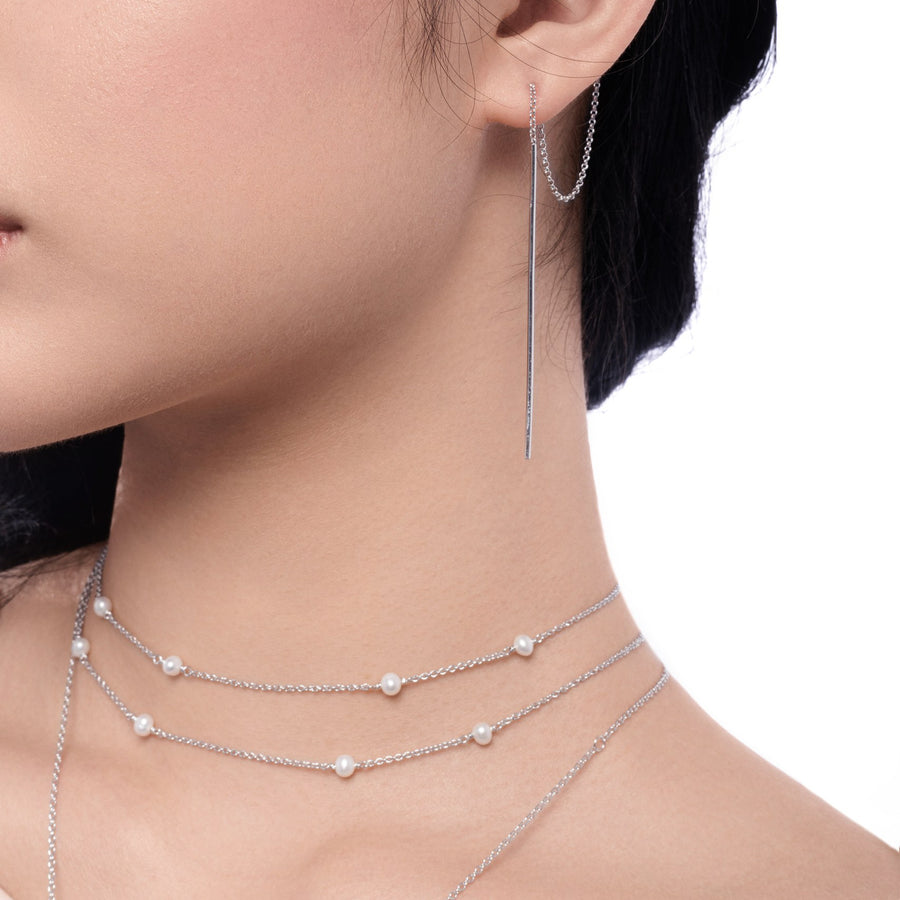 Sterling Silver Station Necklace with Freshwater Pearl