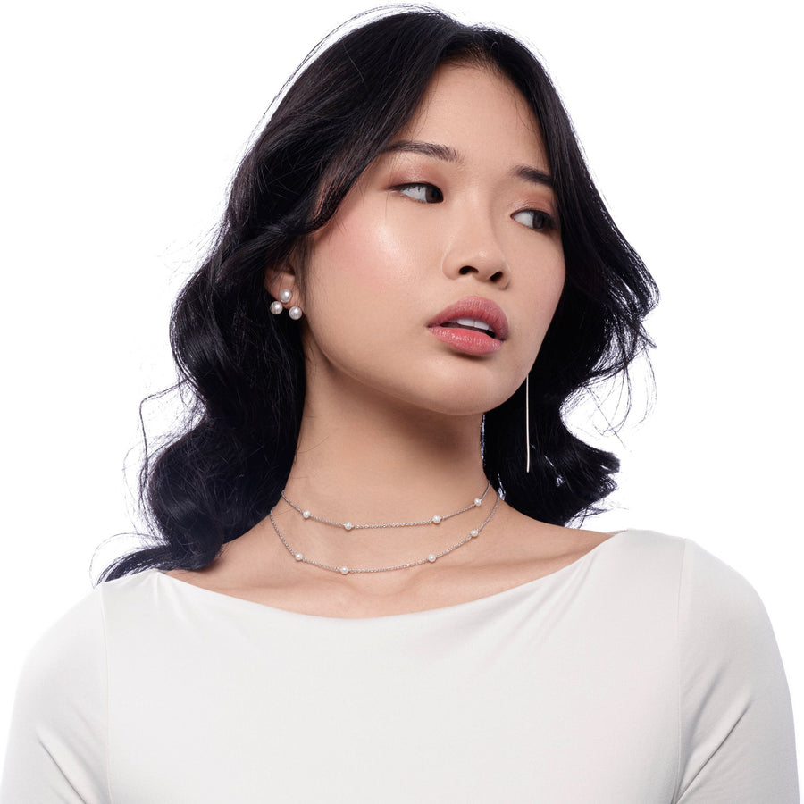 Sterling Silver Station Necklace with Freshwater Pearl