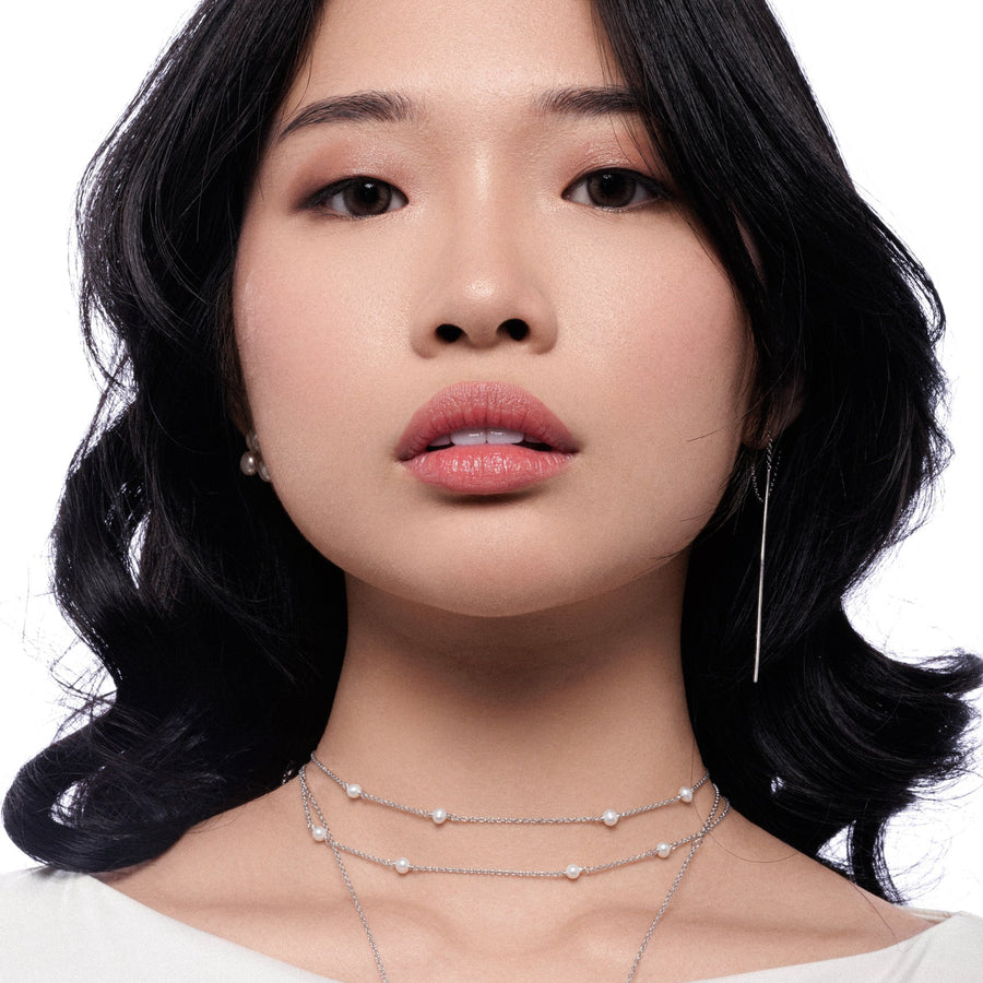 Sterling Silver Station Necklace with Freshwater Pearl