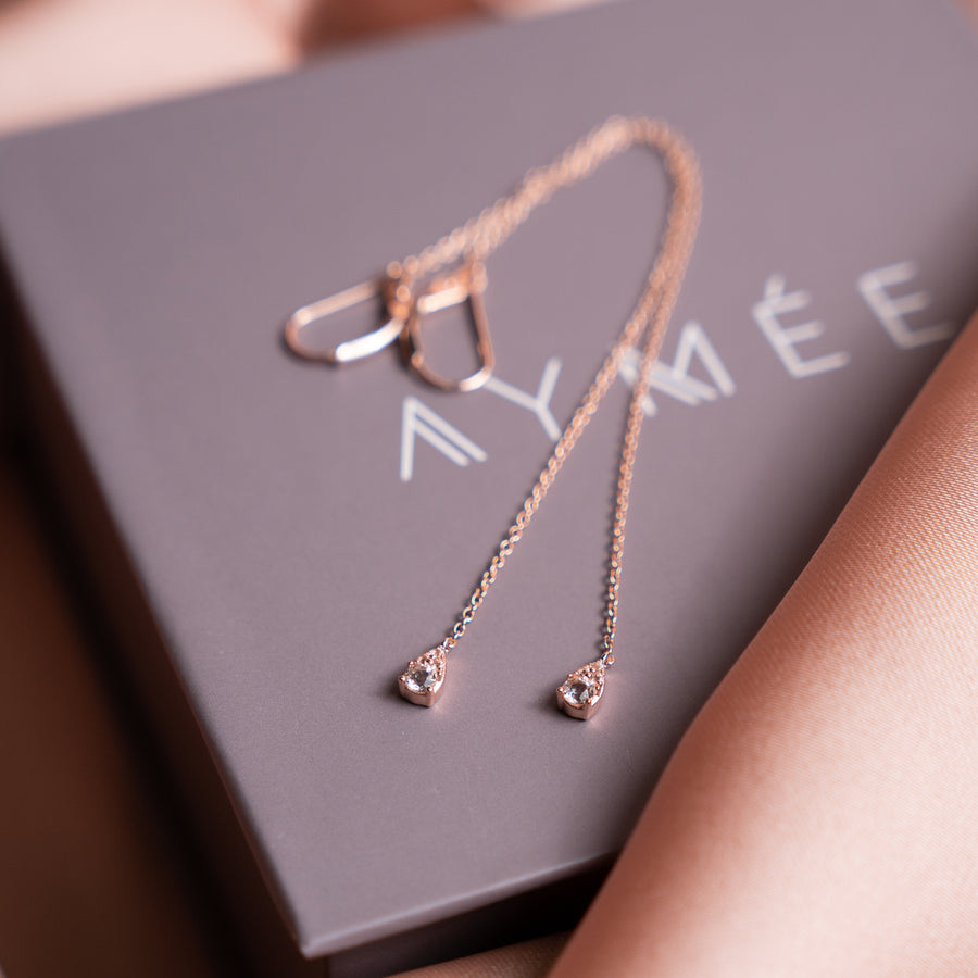 18K Rose Gold Vermeil Dangling Earrings with White Topaz