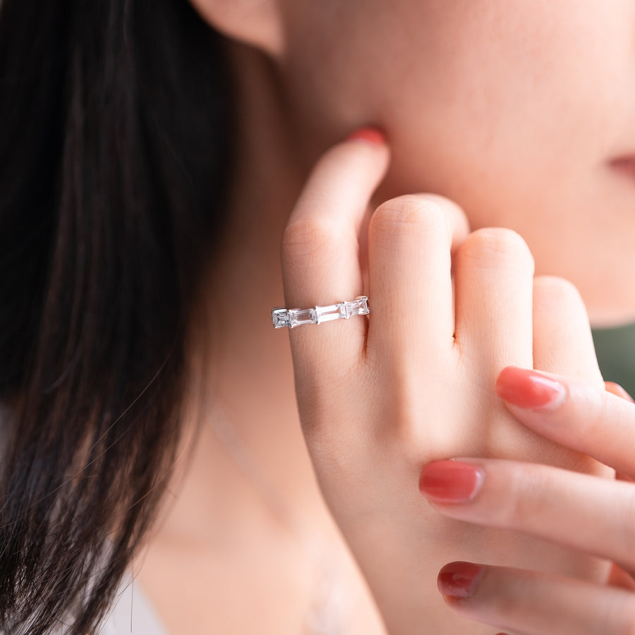 Sterling Silver Half Eternity Ring with Baguette Topaz