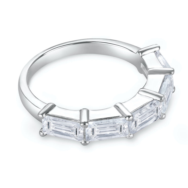 Sterling Silver Half Eternity Ring with Baguette Topaz