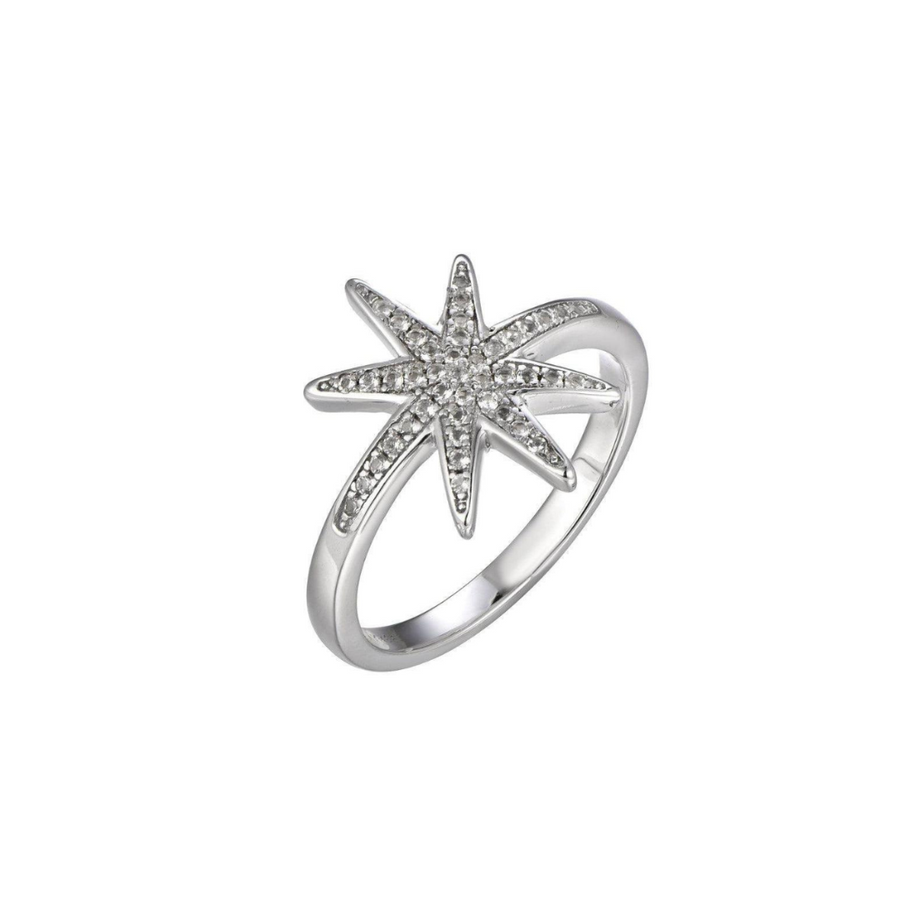 Sterling Silver Star Ring with White Topaz