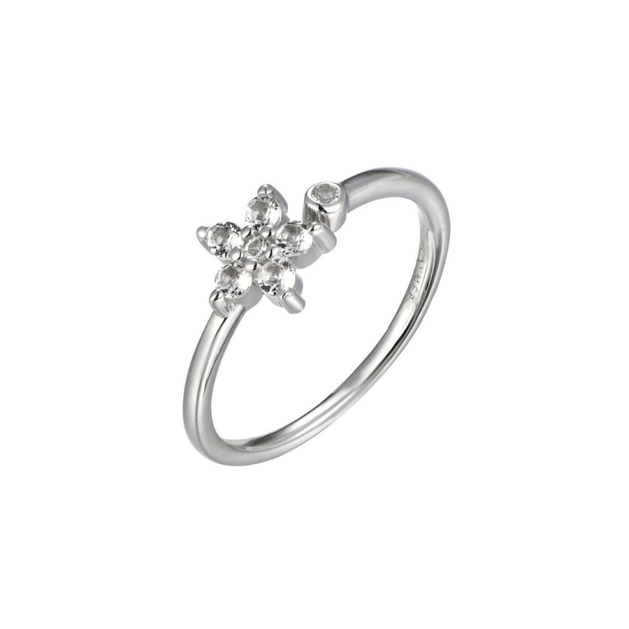 Sterling Silver Flower Ring with White Topaz