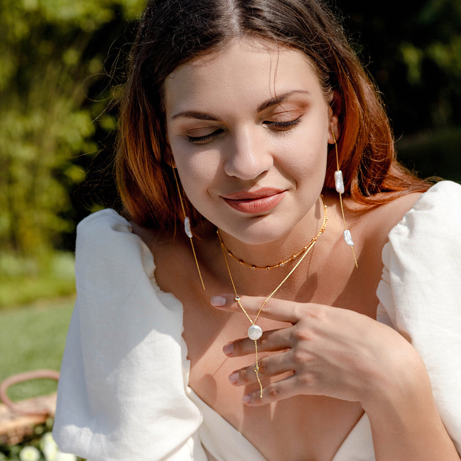 18K Gold Vermeil Mismatching Dangling Earrings with Baroque Pearl