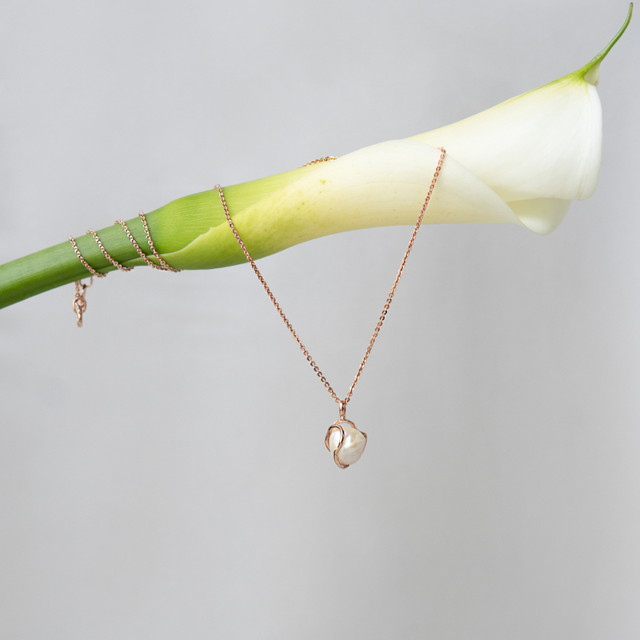 18K Rose Gold Vermeil Necklace with Baroque Pearl