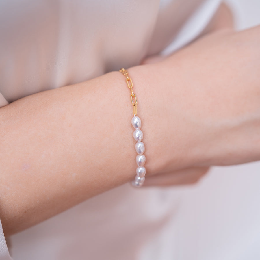 18K Gold Vermeil Pearl Bracelet with Oval Pearls