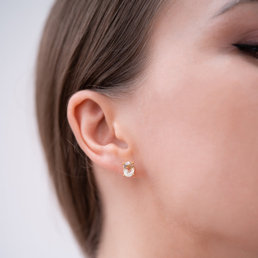 18K Gold Vermeil Stud Earrings with Green Amethyst