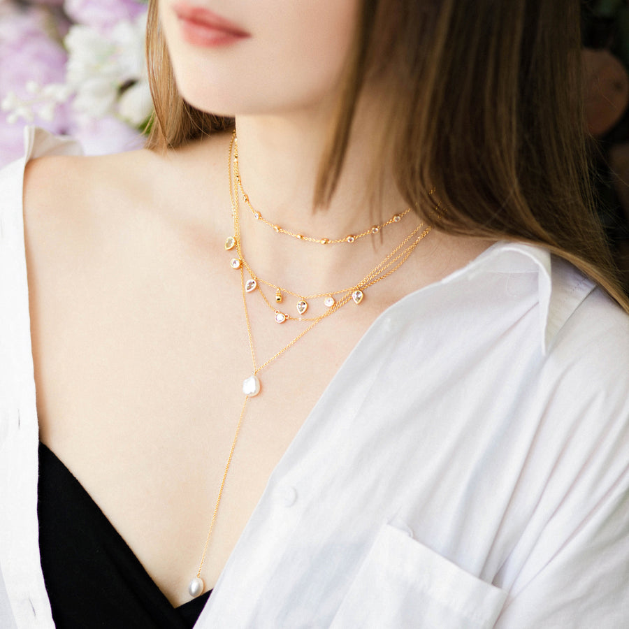 18K Gold Vermeil Y Necklace with Baroque Pearl