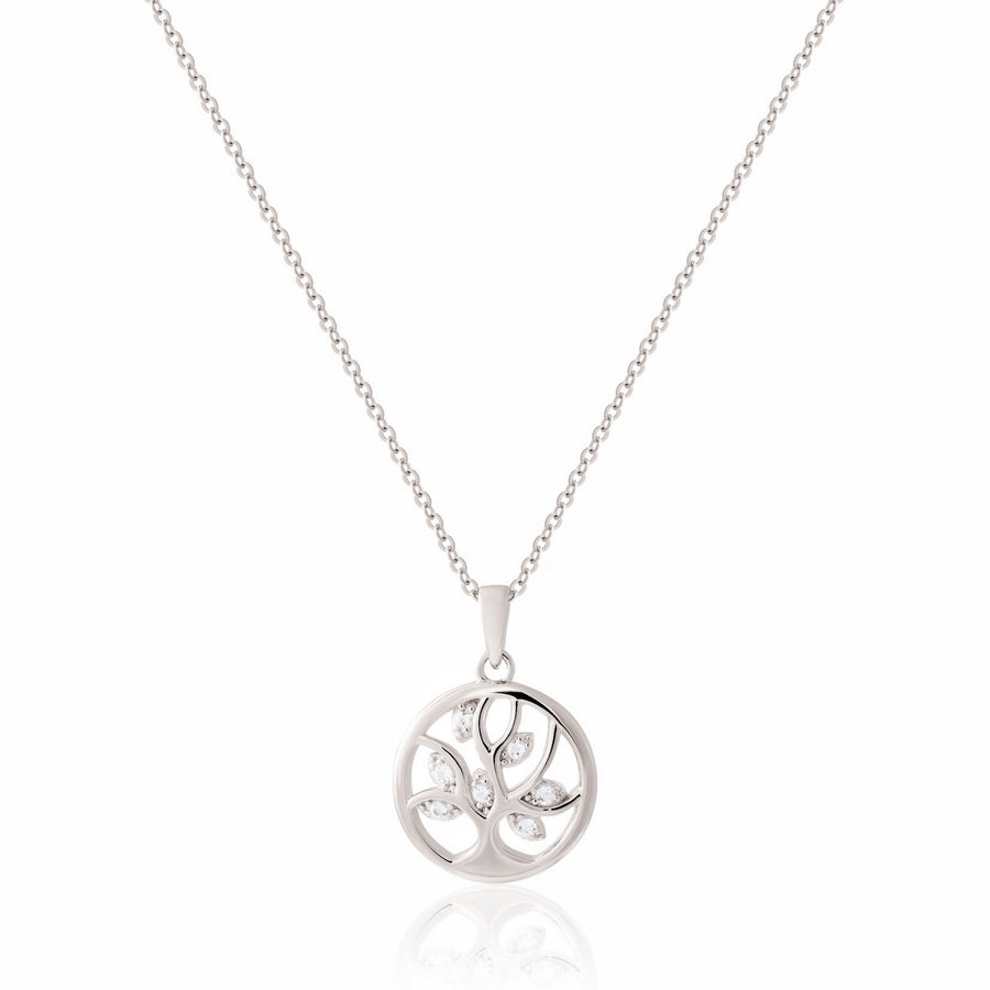 Sterling Silver Tree of Life Necklace with White Topaz