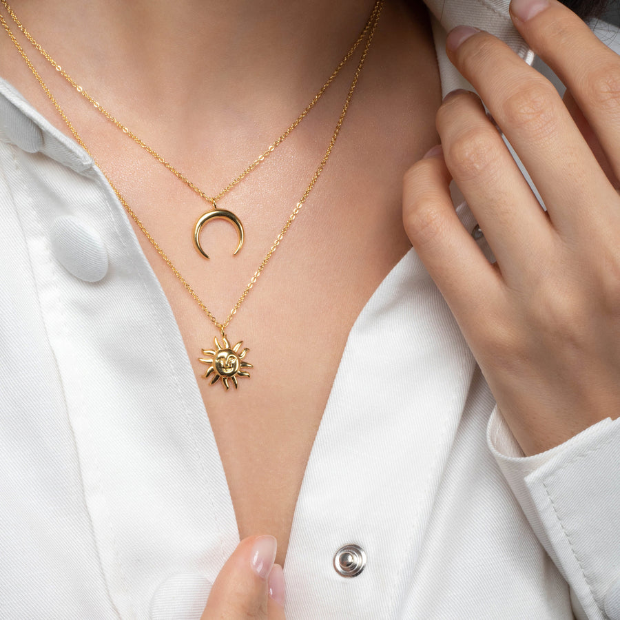 18K Gold Vermeil Layered Sun and Moon Necklace