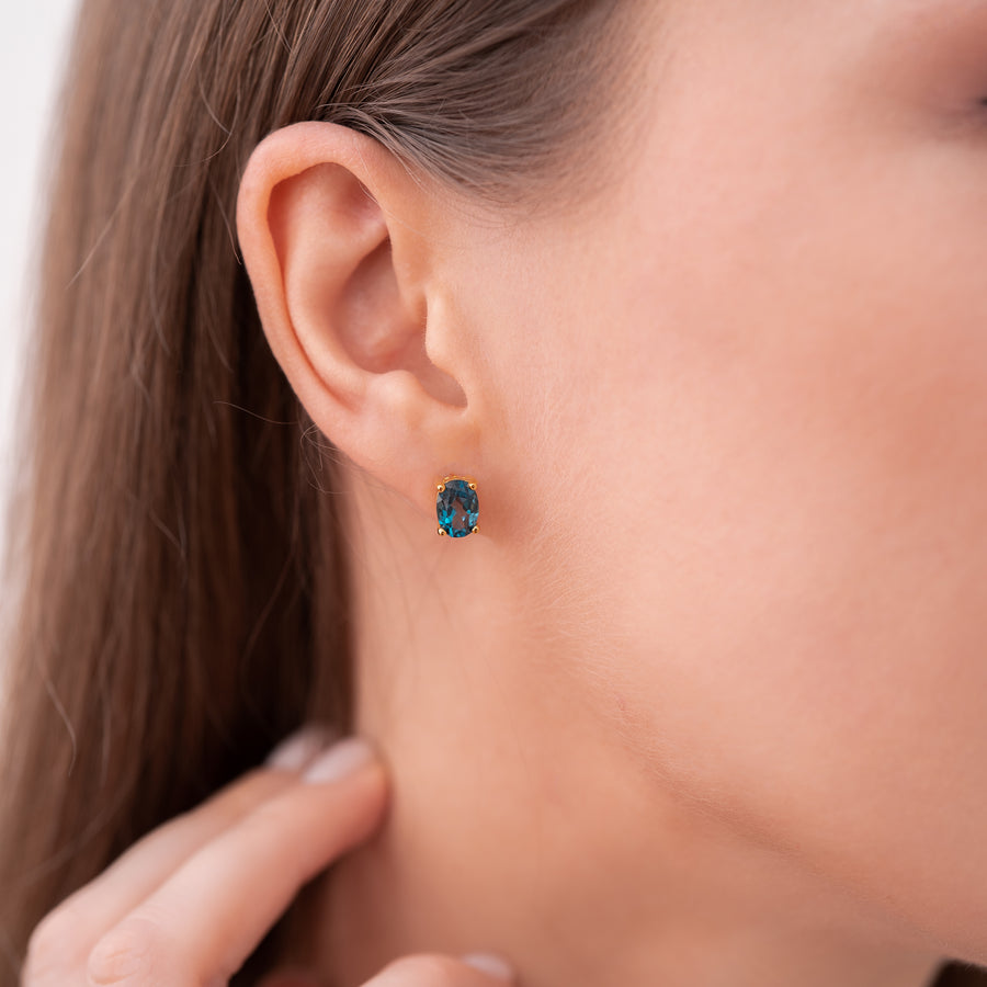 18K Gold Vermeil Ear Studs with London Blue Topaz