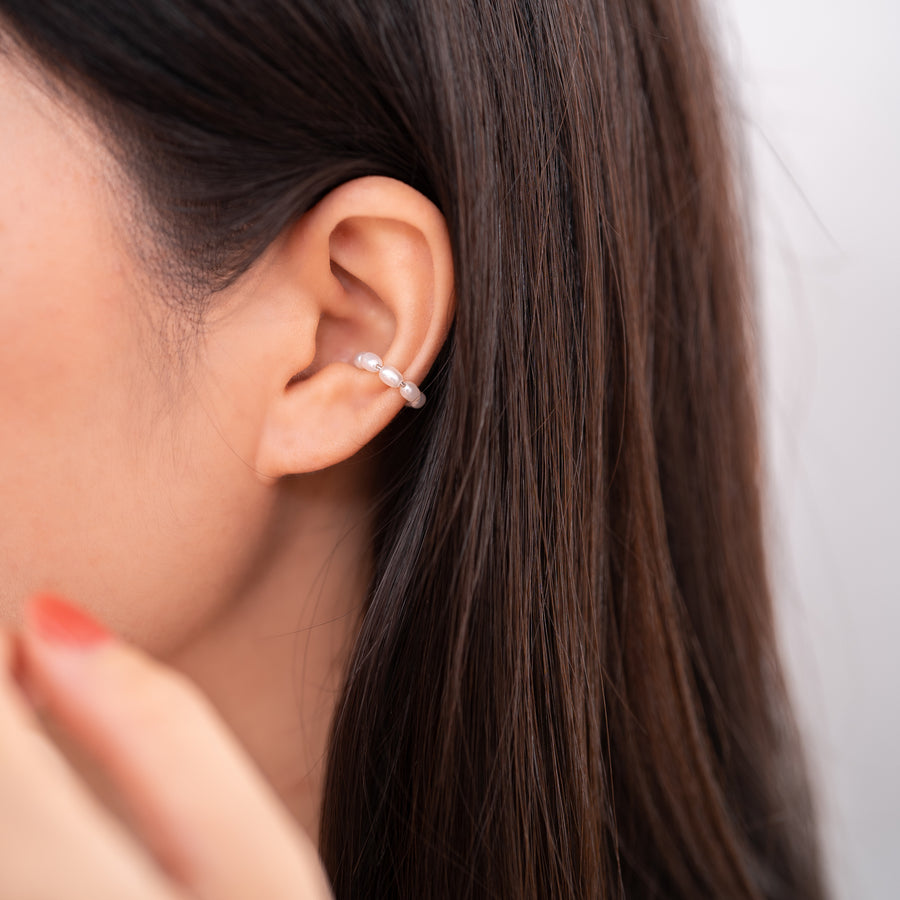 Sterling Silver Ear Cuff with Natural Freshwater Pearls