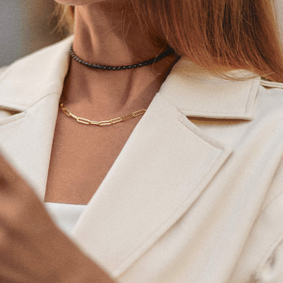 Sterling Silver Choker Necklace with Black Freshwater Pearl