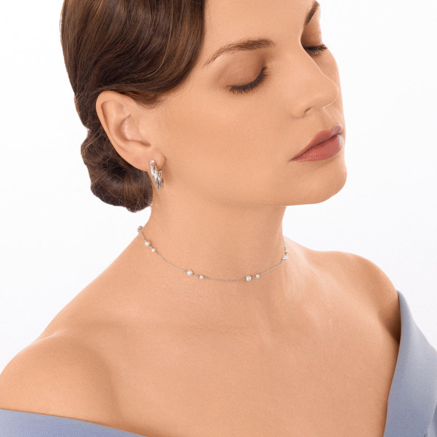 Sterling Silver Choker with Semi Round Freshwater Pearl