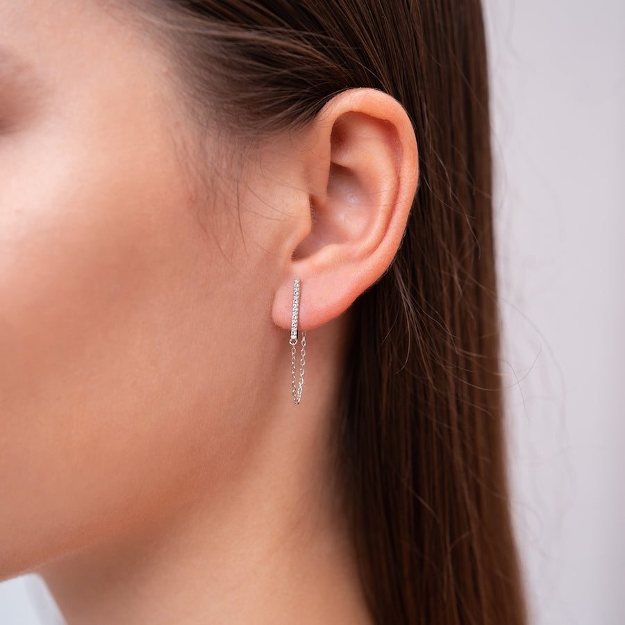 Sterling Silver Mono Earring Hoop with White Topaz