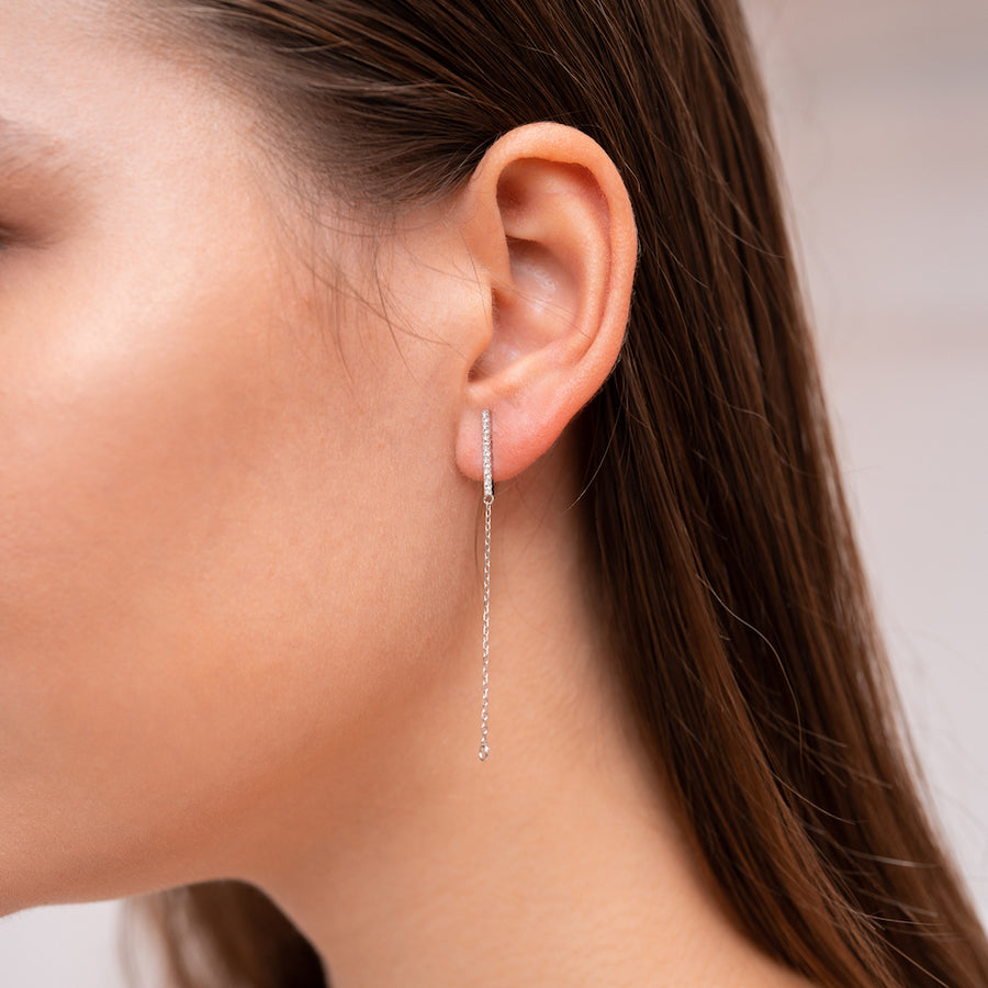 Sterling Silver Mono Earring Hoop with White Topaz