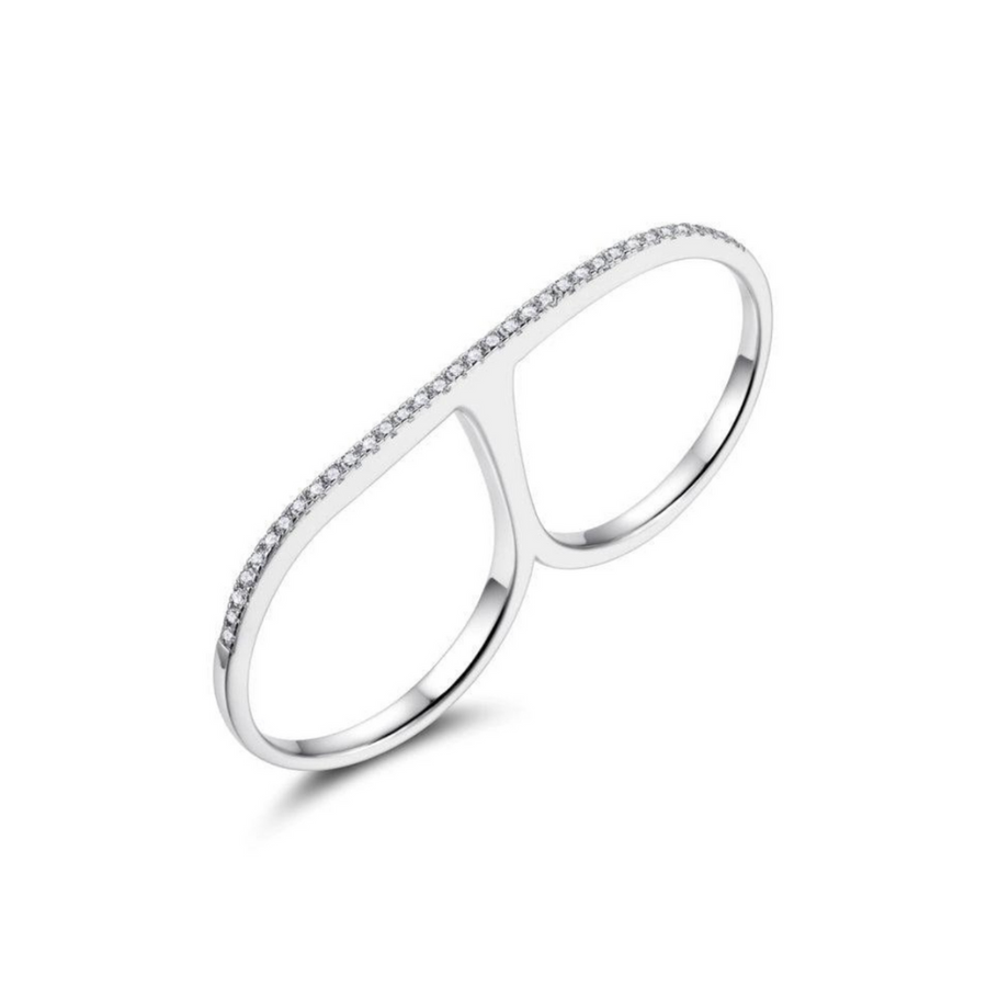 Sterling Silver Double Finger Ring with White Topaz