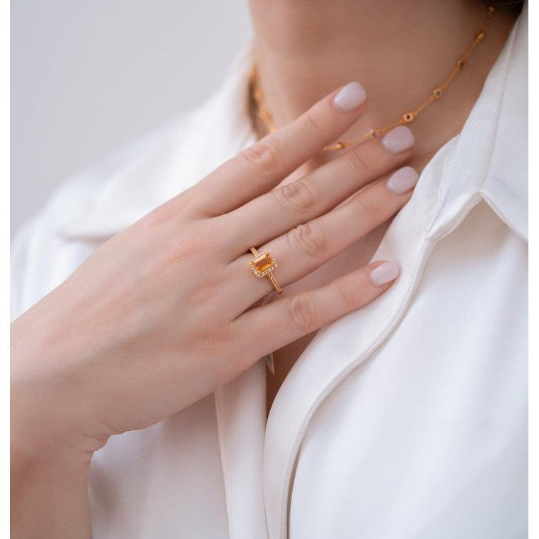 18K Gold Vermeil Ring with Citrine and White Topaz