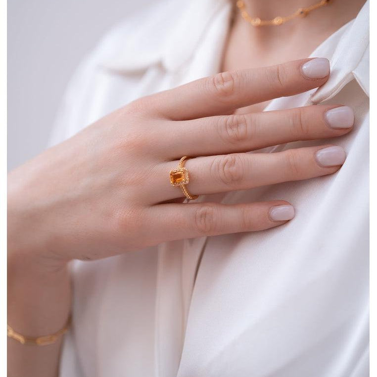 18K Gold Vermeil Ring with Citrine and White Topaz