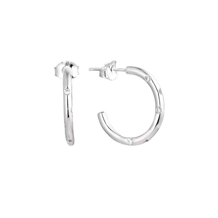 Sterling Silver Hoop Earrings with White Topaz