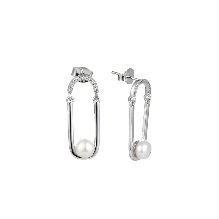 Sterling Silver Earrings with Natural Freshwater Pearls and White Topaz