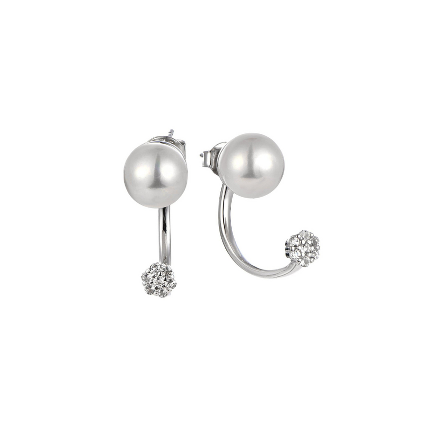 Sterling Silver Ear Jacket Earrings with Natural Freshwater Pearl and White Topaz