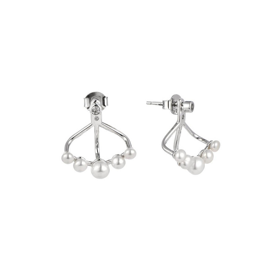 Sterling Silver Ear Jacket Earrings with Natural Freshwater Pearl and White Topaz
