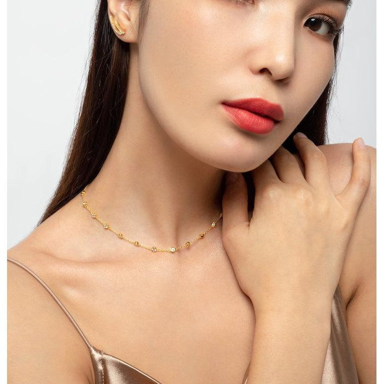 18K Gold Vermeil Choker Necklace with White Topaz