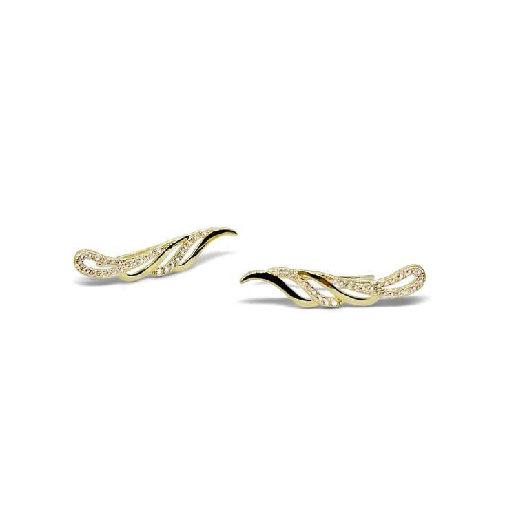 18K Gold Vermeil Feather Ear Climbers with White Topaz