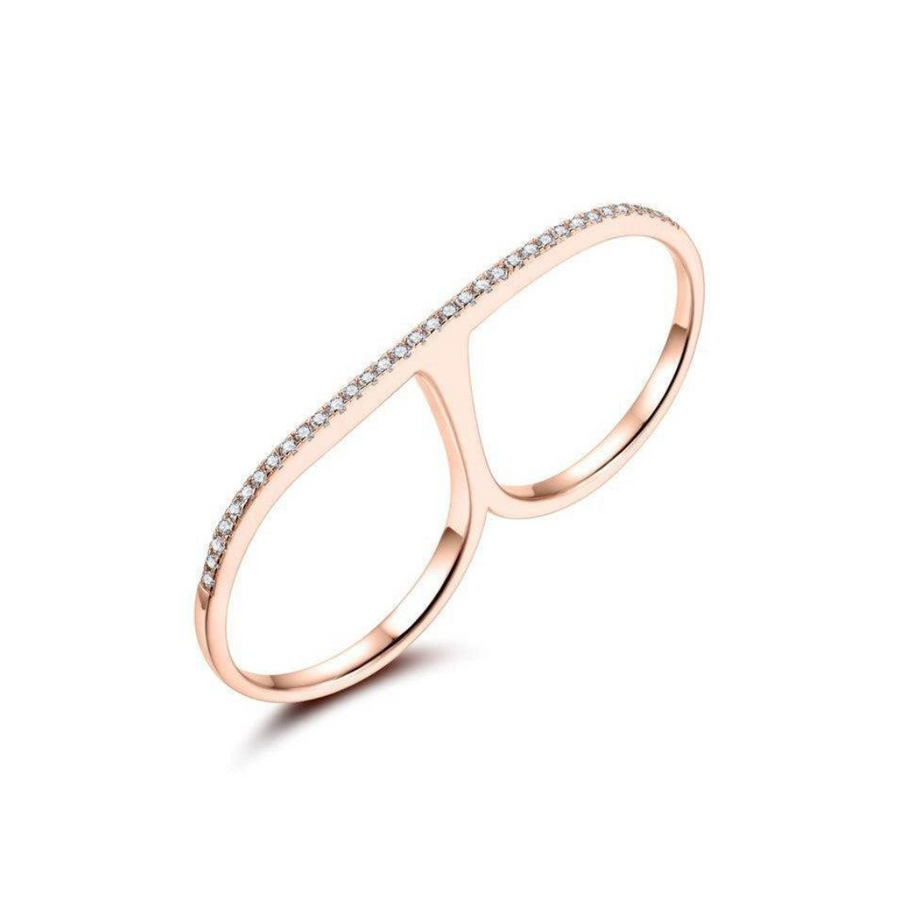 18K Rose Gold Vermeil Double Finger Ring with White Topaz