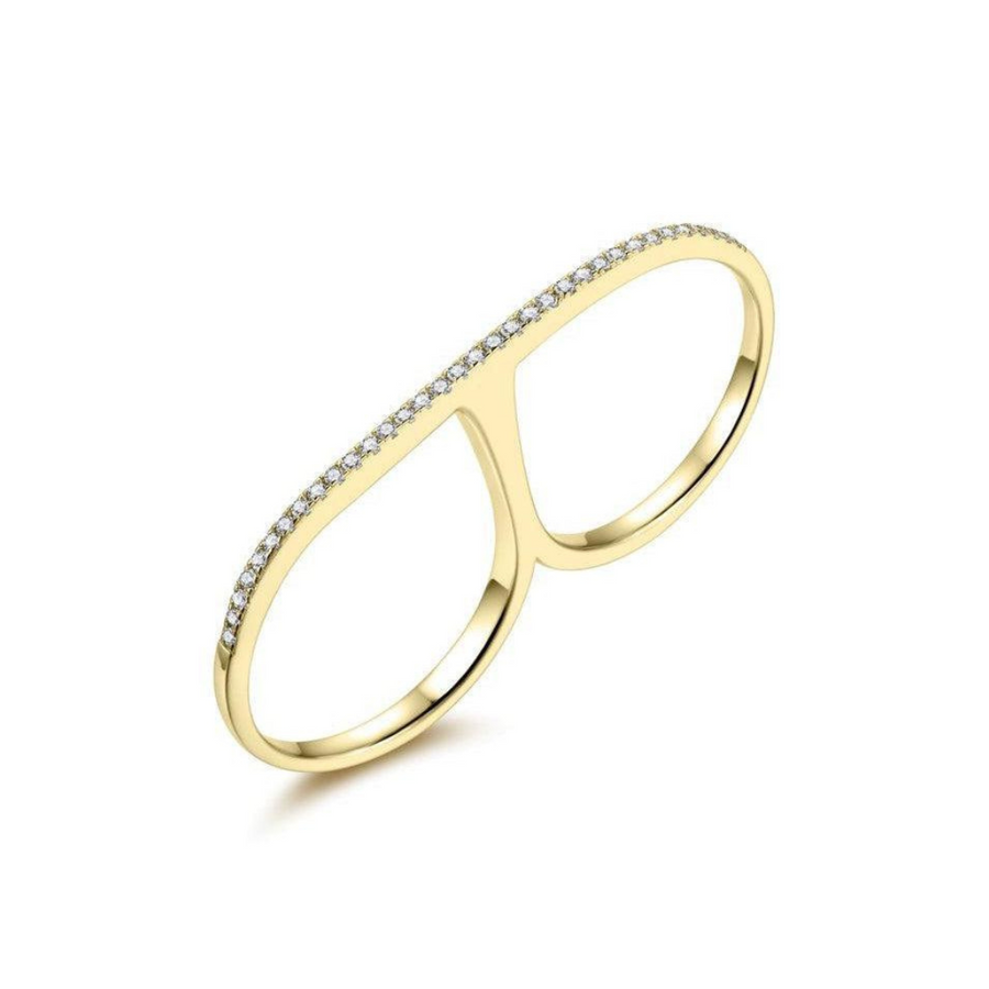 18K Gold Vermeil Double Finger Ring with White Topaz