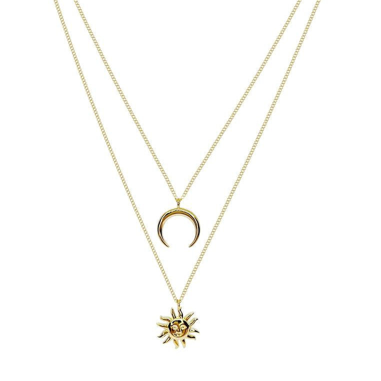18K Gold Vermeil Layered Sun and Moon Necklace