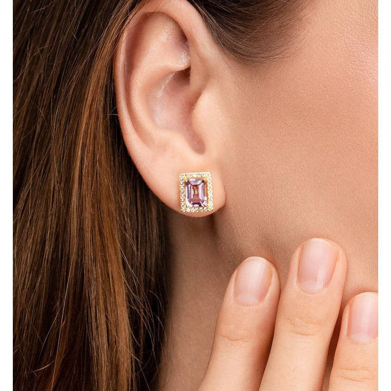 18K Gold Vermeil Stud Earrings with Pink Amethyst and White Topaz