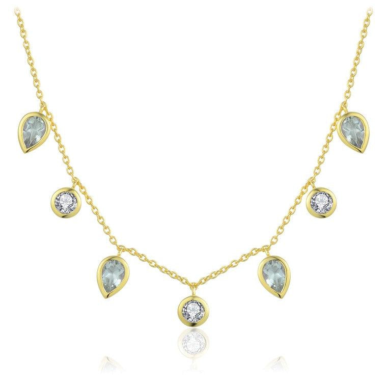 18K Gold Vermeil Necklace with Green Amethyst and White Topaz