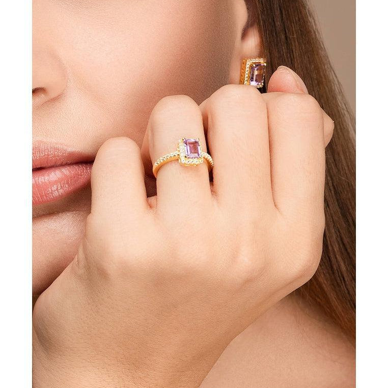 18K Gold Vermeil Ring with Pink Amethyst and White Topaz