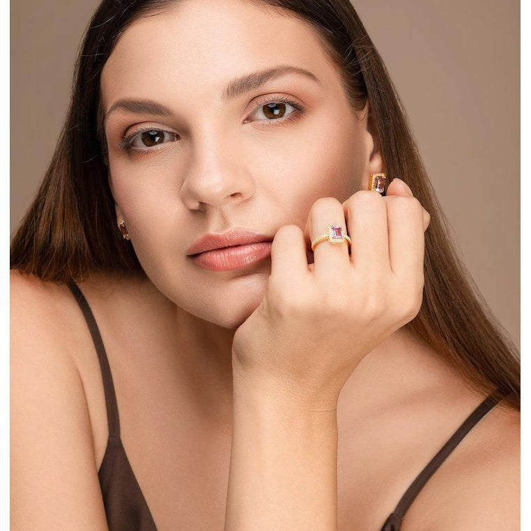 18K Gold Vermeil Ring with Pink Amethyst and White Topaz