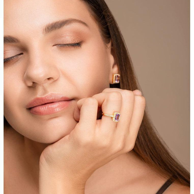 18K Gold Vermeil Ring with Pink Amethyst and White Topaz