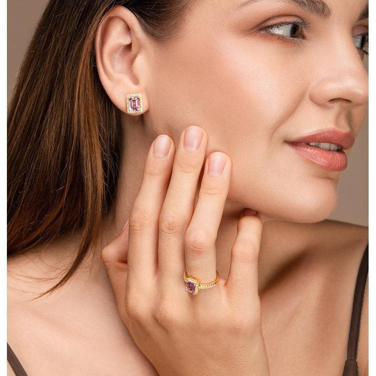18K Gold Vermeil Ring with Pink Amethyst and White Topaz