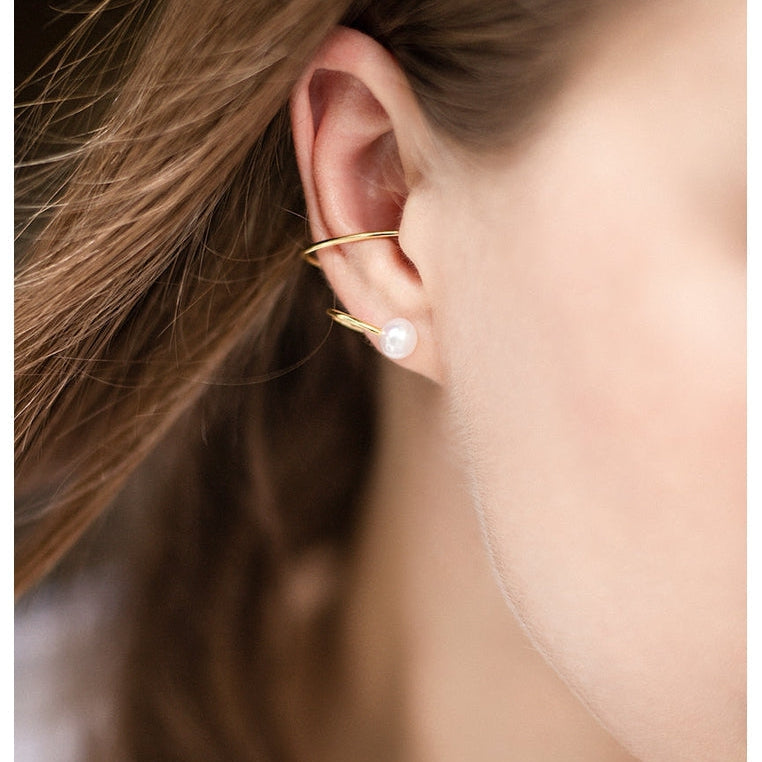 18K Gold Vermeil Ear Cuff with Natural Freshwater Pearl (Right Ear)