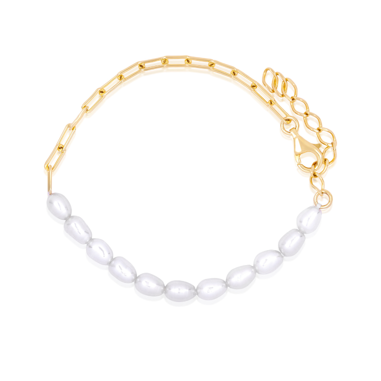 18K Gold Vermeil Pearl Bracelet with Oval Pearls