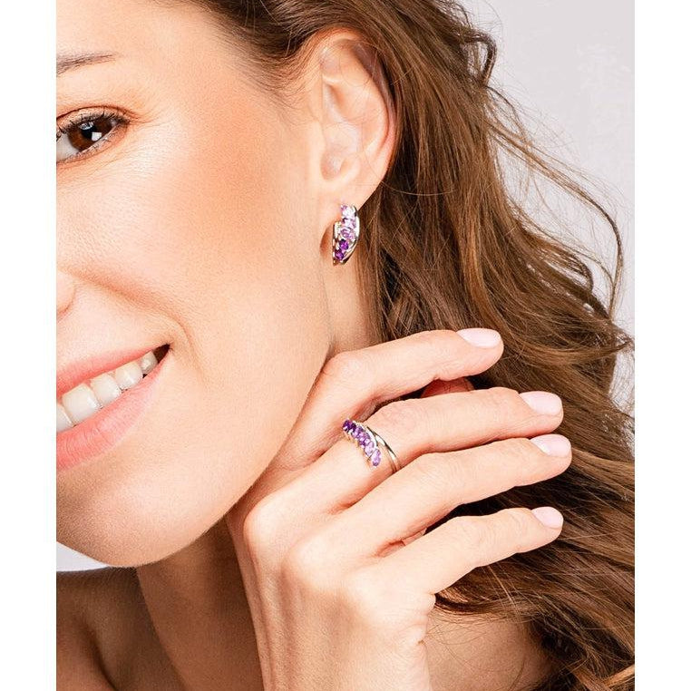 Sterling Silver Earrings with Gradient Purple Amethyst